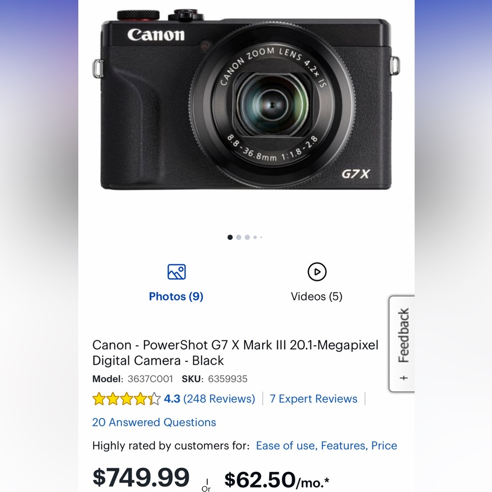 Canon powershot G7x Mark lll